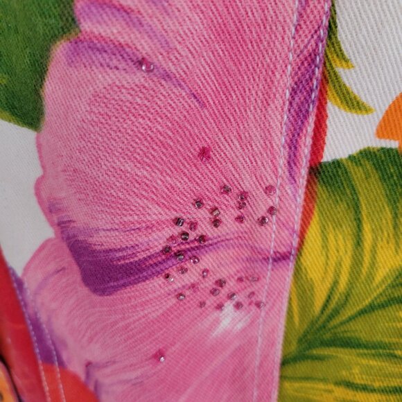 Chico's Design Floral Cotton Jacket Beading Accents Size 3 Womens XL - Picture 6 of 7